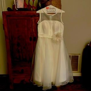 Sleeveless wedding dress.  Full skirt with five layers of chiffon and tulle.